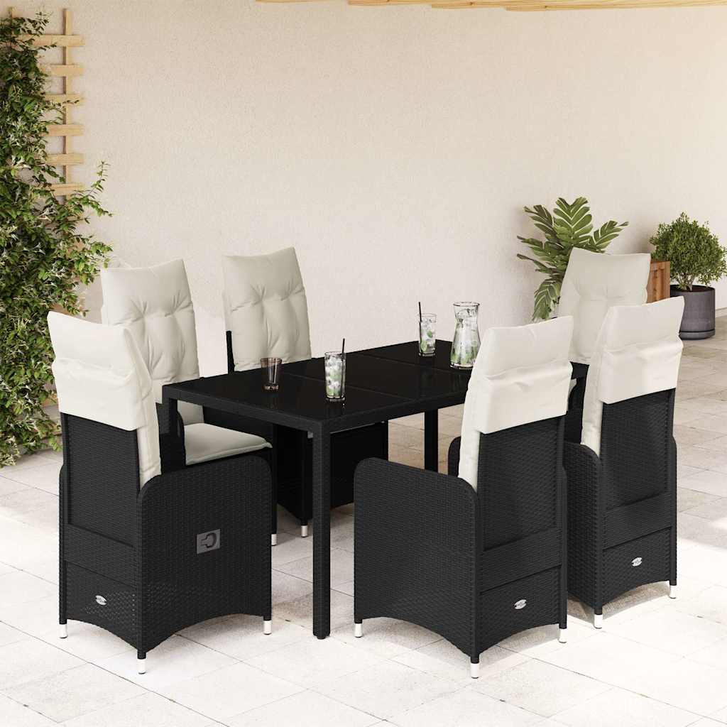 3Dílný Zahradní Bistro Set S Poduškami Černý Polyratan
