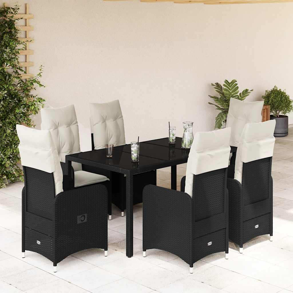 3Dílný Zahradní Bistro Set S Poduškami Černý Polyratan