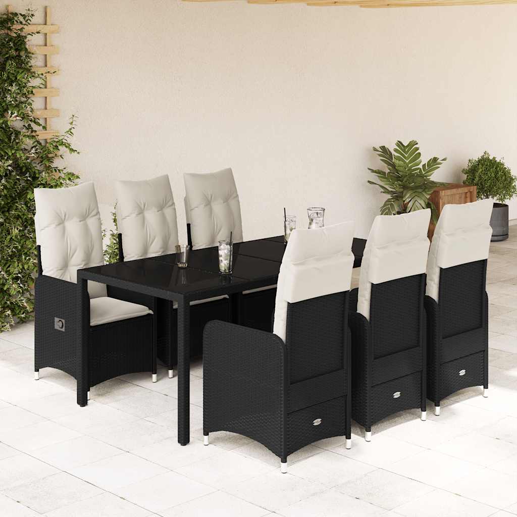 3Dílný Zahradní Bistro Set S Poduškami Černý Polyratan