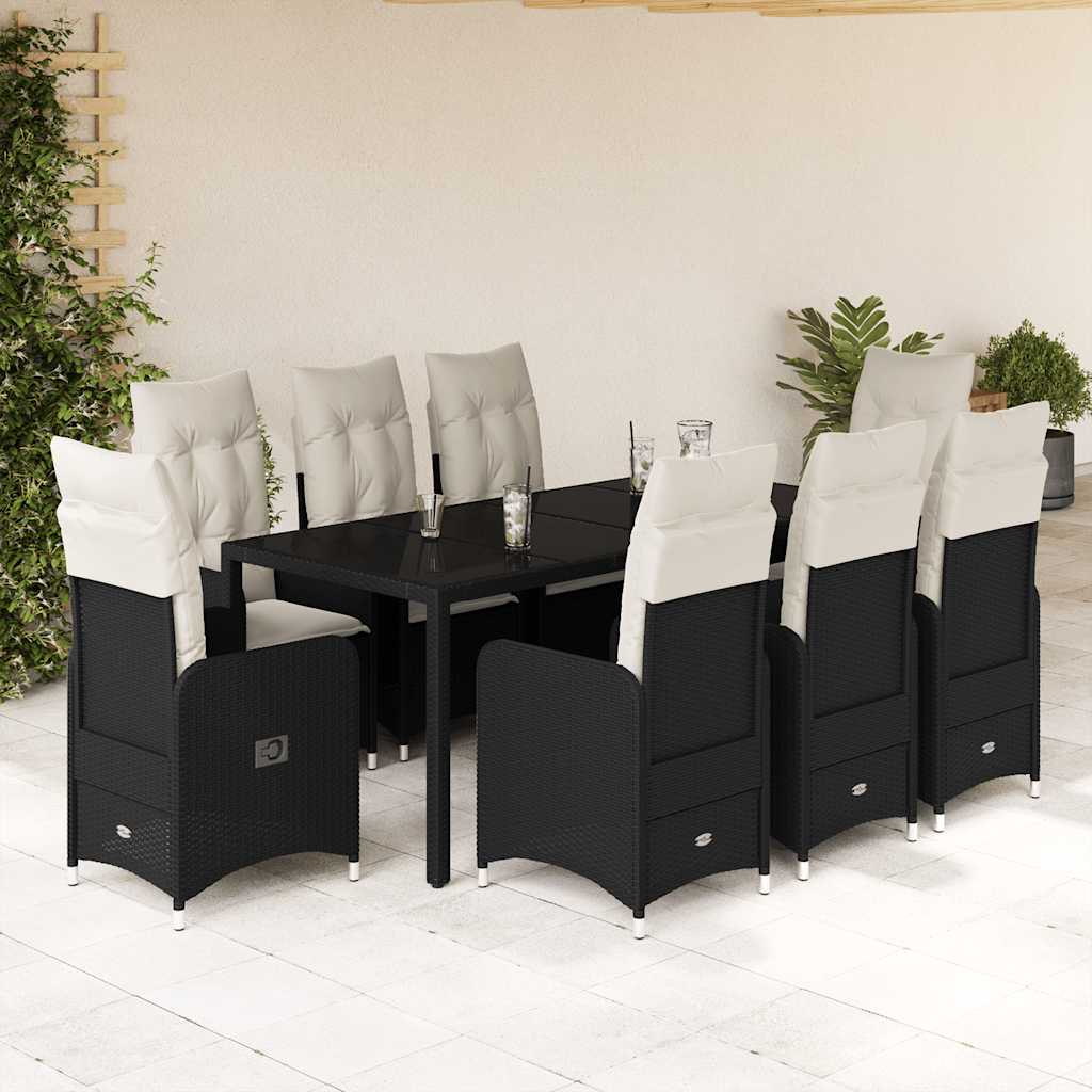 3Dílný Zahradní Bistro Set S Poduškami Černý Polyratan