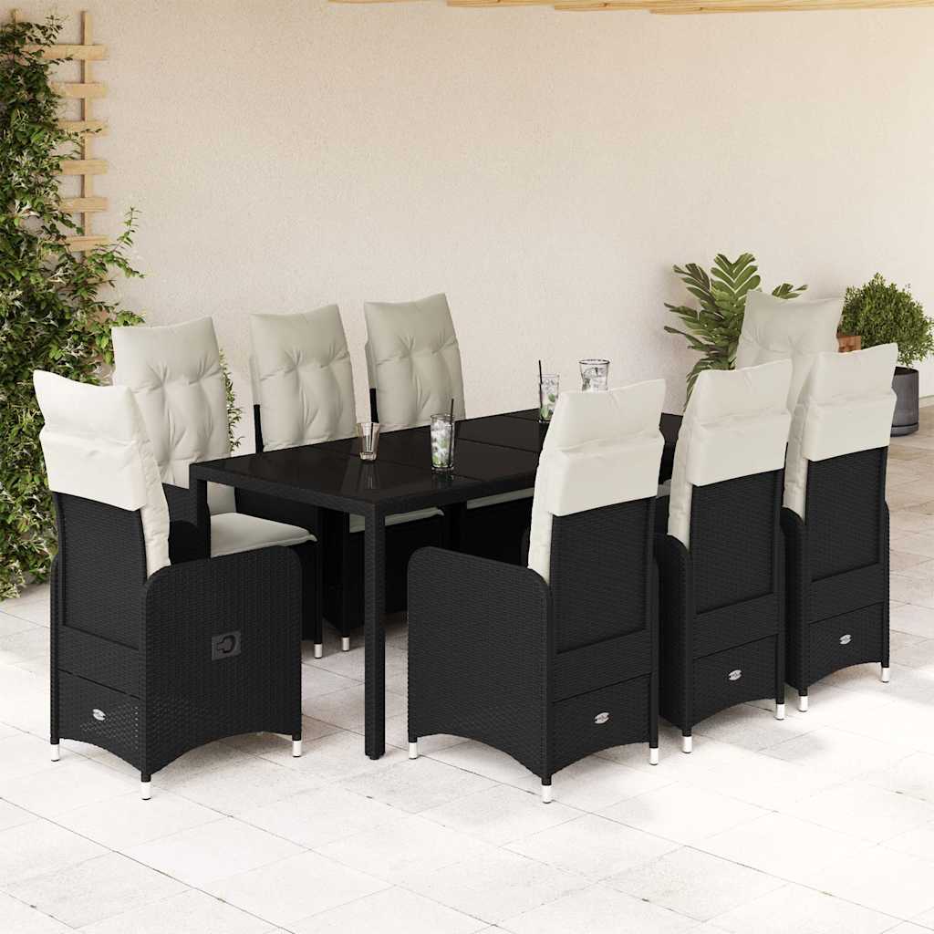 3Dílný Zahradní Bistro Set S Poduškami Černý Polyratan