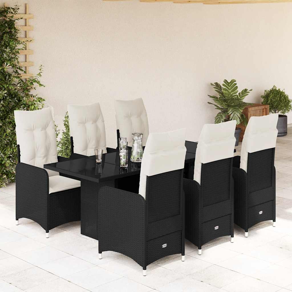 3Dílný Zahradní Bistro Set S Poduškami Černý Polyratan
