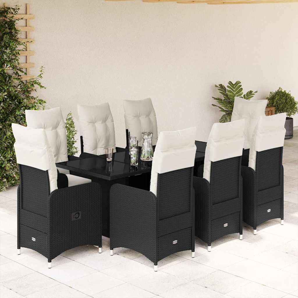 3Dílný Zahradní Bistro Set S Poduškami Černý Polyratan