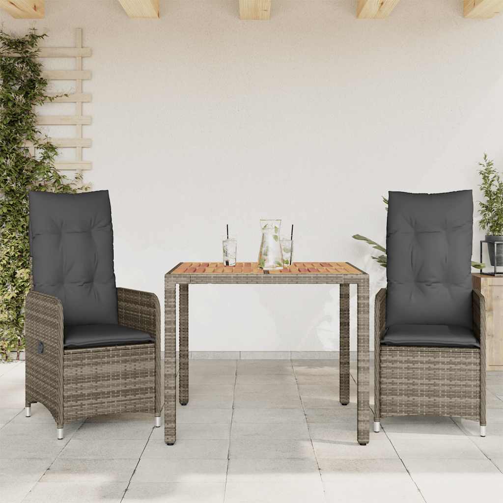 3Dílný Zahradní Bistro Set S Poduškami Šedý Polyratan