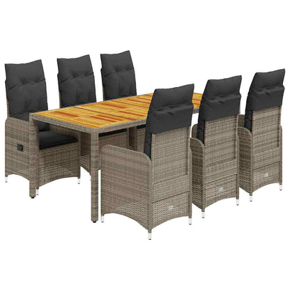 7Dílný Zahradní Bistro Set S Poduškami Šedý Polyratan