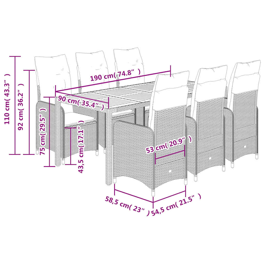 7Dílný Zahradní Bistro Set S Poduškami Šedý Polyratan