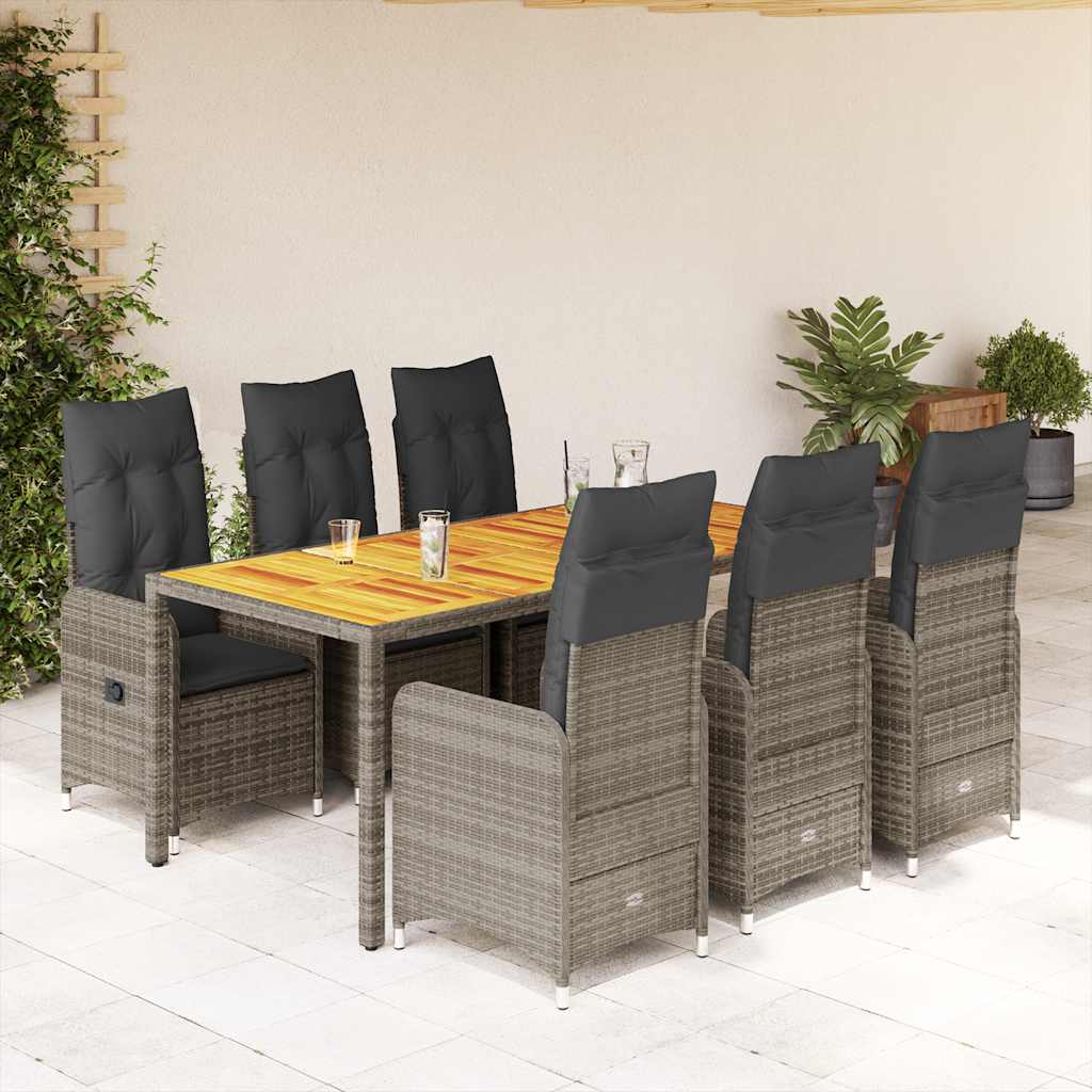 7Dílný Zahradní Bistro Set S Poduškami Šedý Polyratan