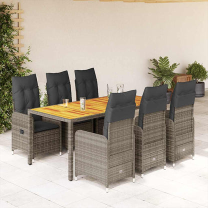 7Dílný Zahradní Bistro Set S Poduškami Šedý Polyratan