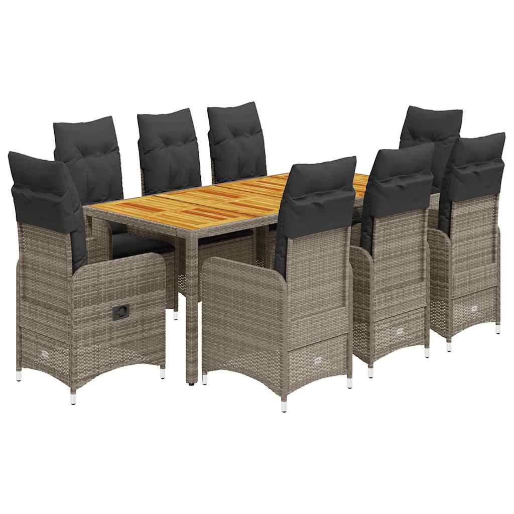 9Dílný Zahradní Bistro Set S Poduškami Šedý Polyratan