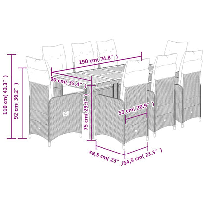 9Dílný Zahradní Bistro Set S Poduškami Šedý Polyratan