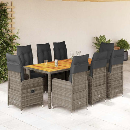 9Dílný Zahradní Bistro Set S Poduškami Šedý Polyratan