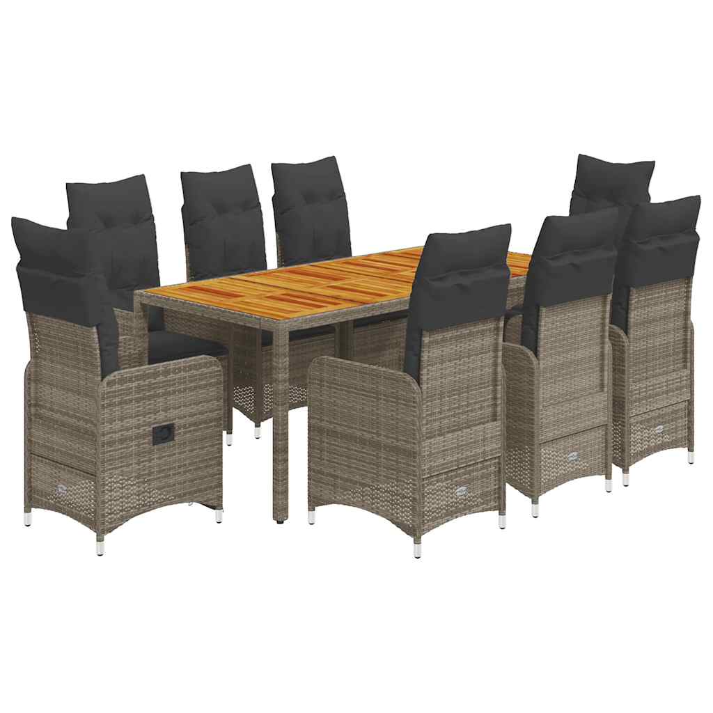 9Dílný Zahradní Bistro Set S Poduškami Šedý Polyratan