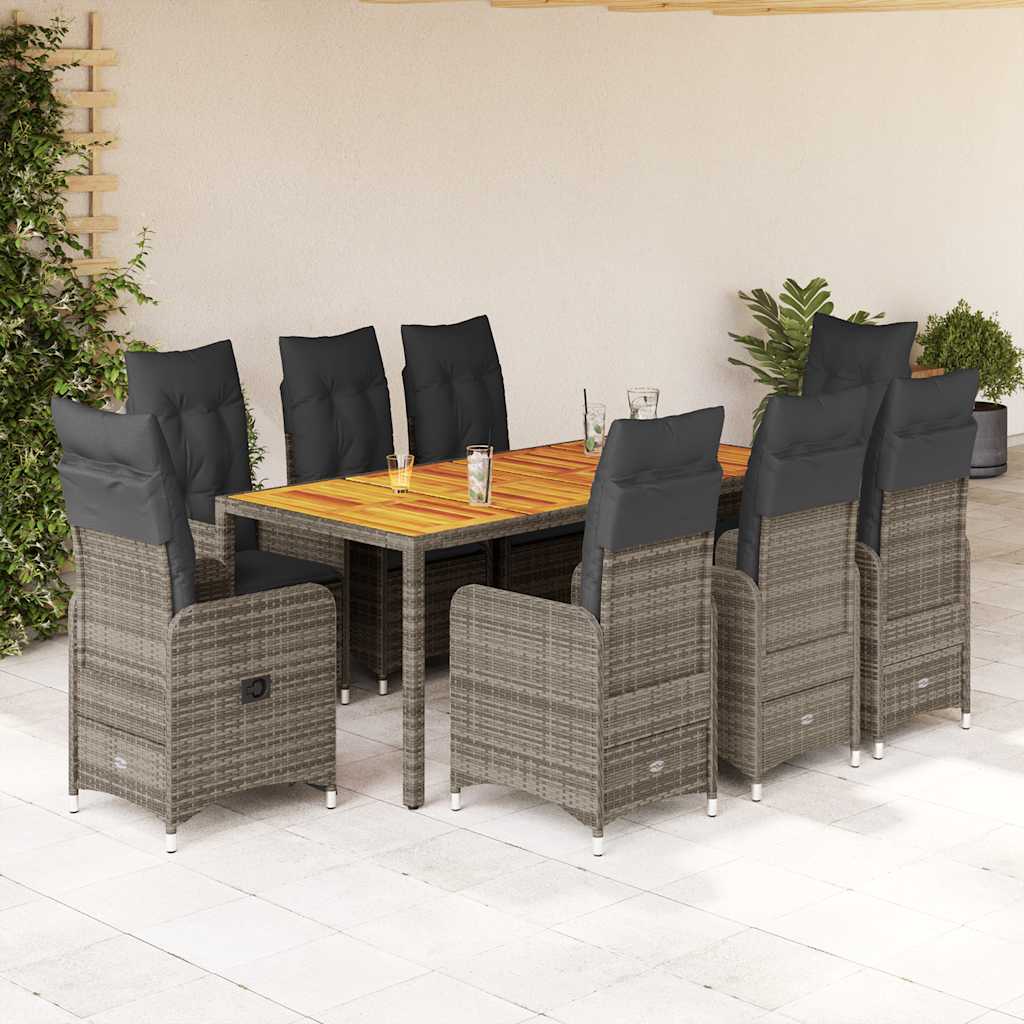 9Dílný Zahradní Bistro Set S Poduškami Šedý Polyratan