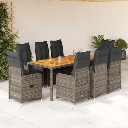 9Dílný Zahradní Bistro Set S Poduškami Šedý Polyratan