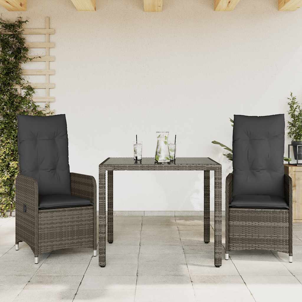 3Dílný Zahradní Bistro Set S Poduškami Šedý Polyratan