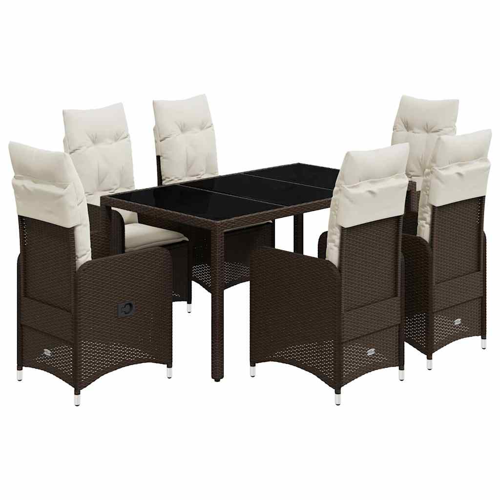 7Dílný Zahradní Bistro Set S Poduškami Hnědý Polyratan