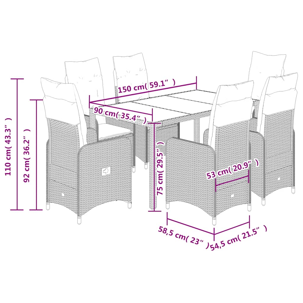 7Dílný Zahradní Bistro Set S Poduškami Hnědý Polyratan