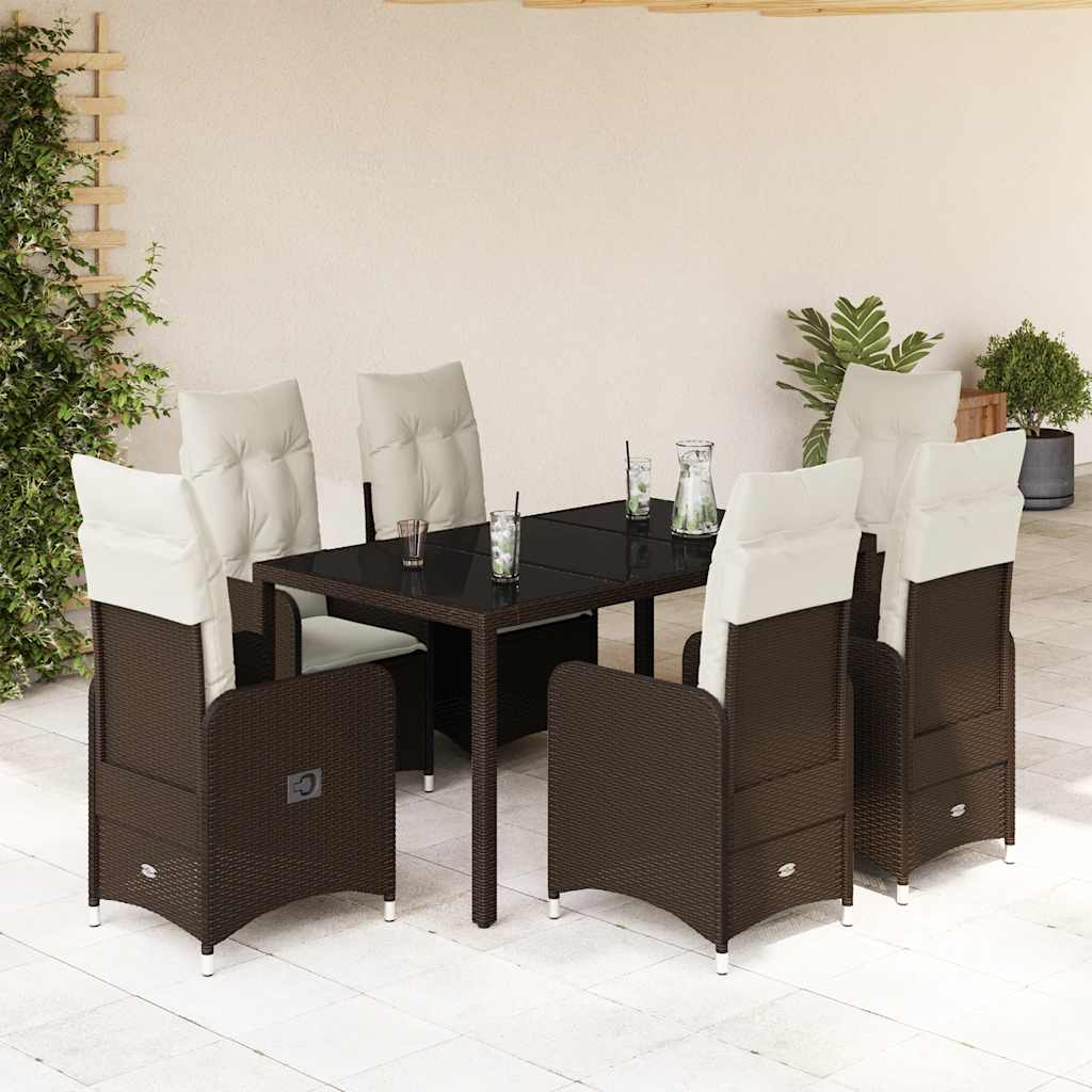 7Dílný Zahradní Bistro Set S Poduškami Hnědý Polyratan