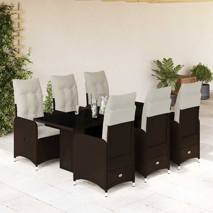 7Dílný Zahradní Bistro Set S Poduškami Hnědý Polyratan