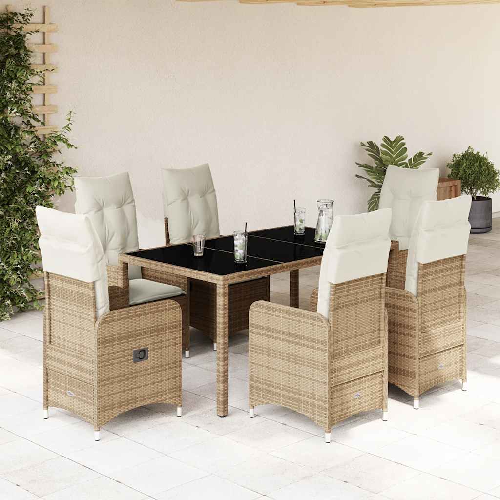 7Dílný Zahradní Bistro Set S Poduškami Béžový Polyratan