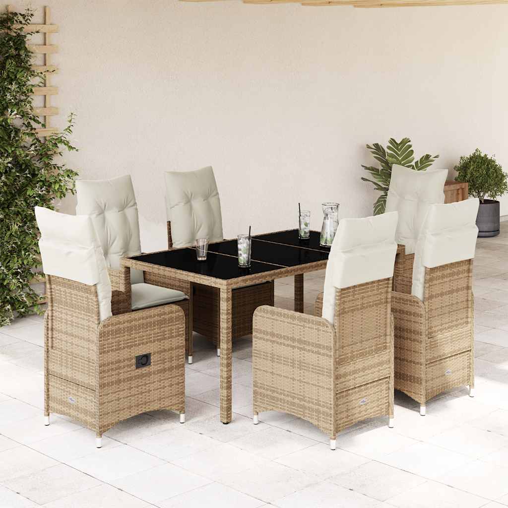 7Dílný Zahradní Bistro Set S Poduškami Béžový Polyratan