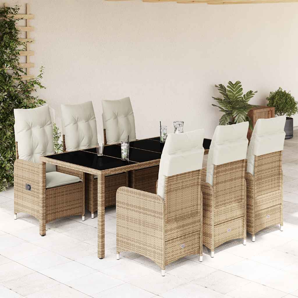 7Dílný Zahradní Bistro Set S Poduškami Béžový Polyratan