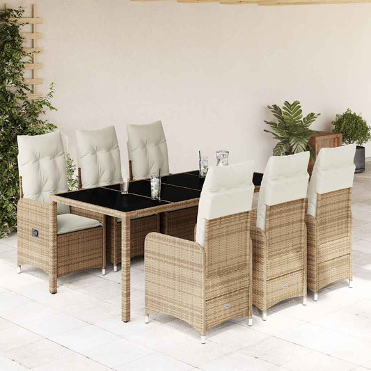7Dílný Zahradní Bistro Set S Poduškami Béžový Polyratan