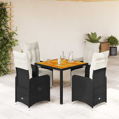 5Dílný Zahradní Bistro Set S Poduškami Černý Polyratan