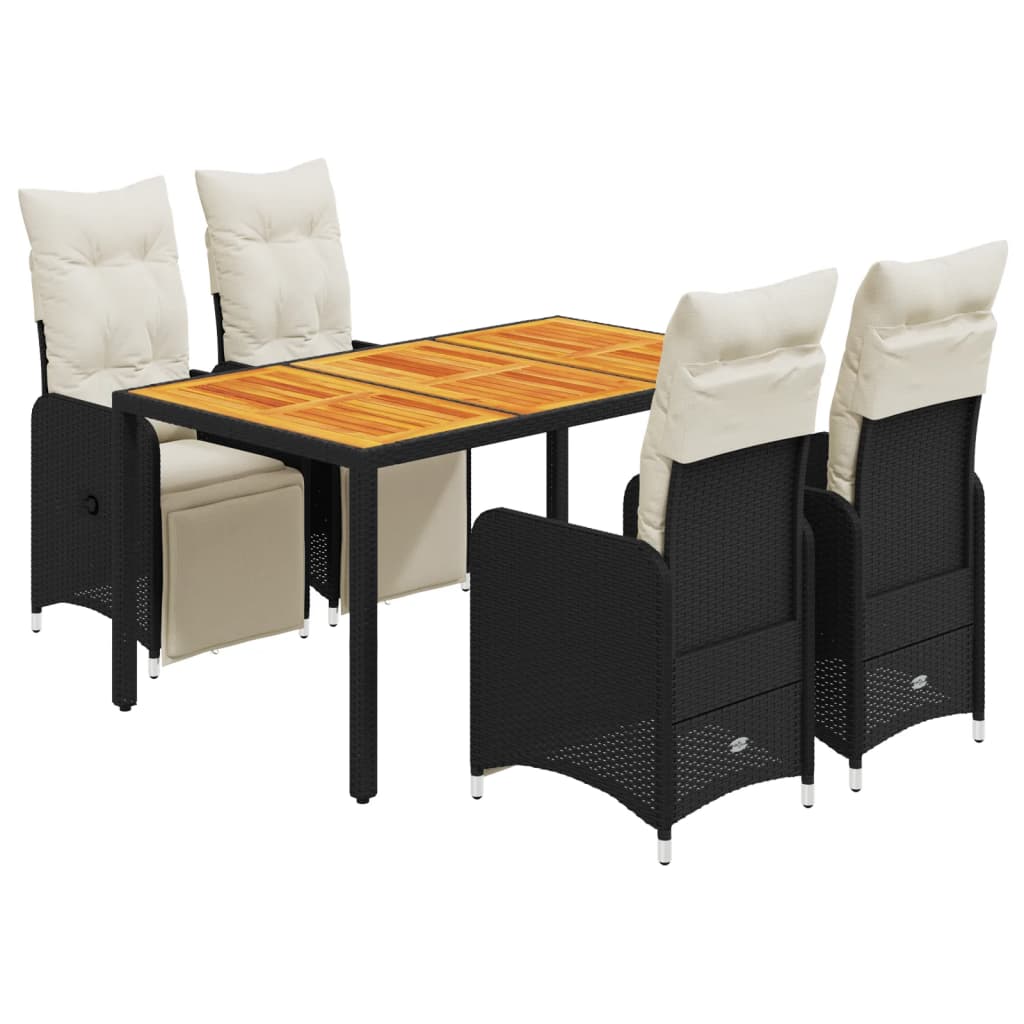 5Dílný Zahradní Bistro Set S Poduškami Černý Polyratan