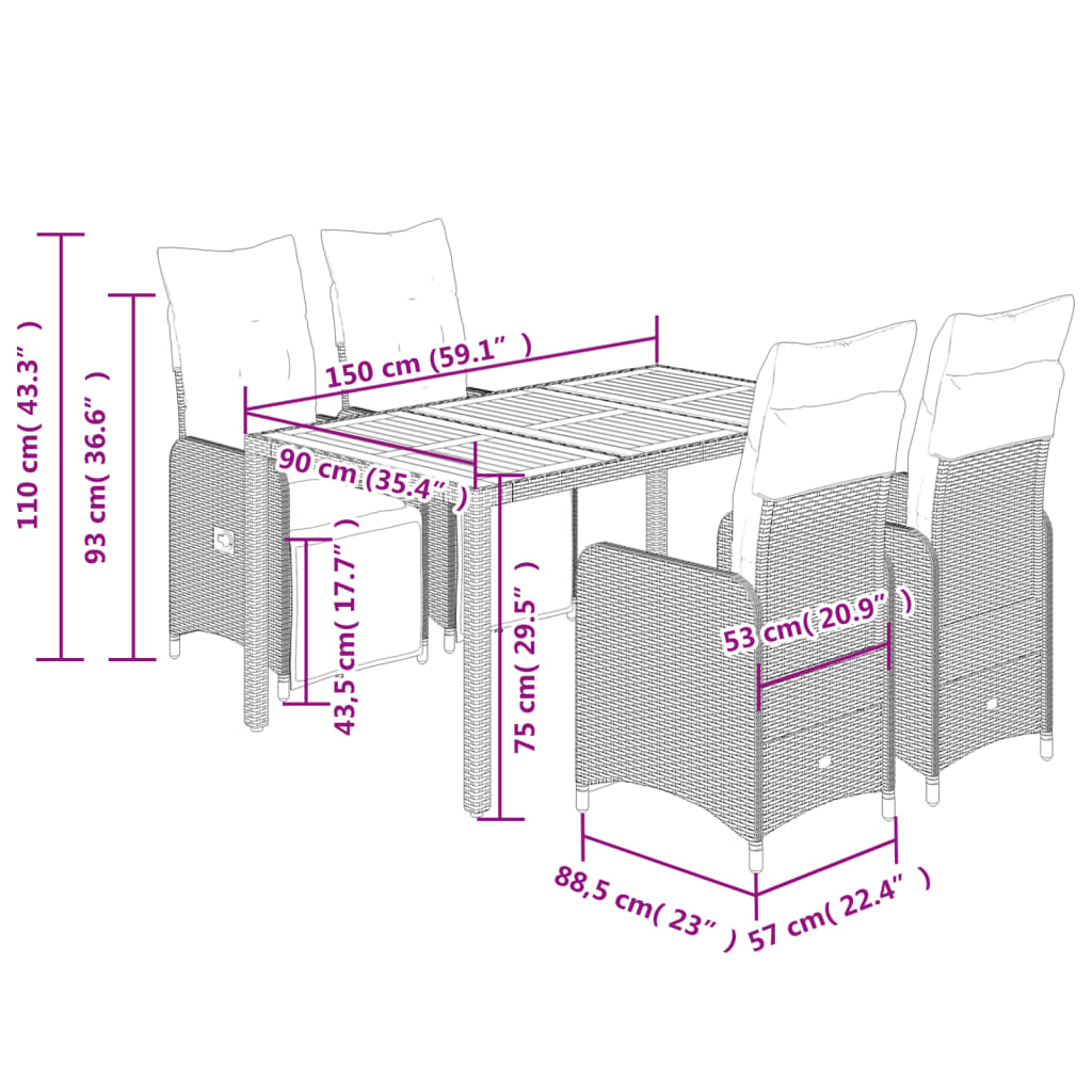 5Dílný Zahradní Bistro Set S Poduškami Černý Polyratan