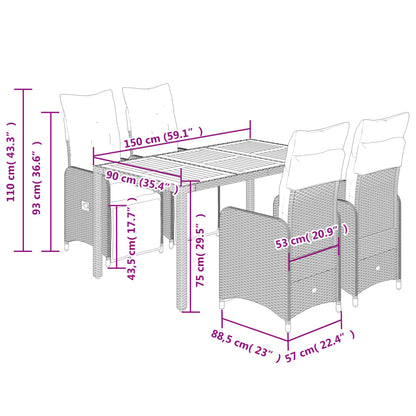 5Dílný Zahradní Bistro Set S Poduškami Černý Polyratan