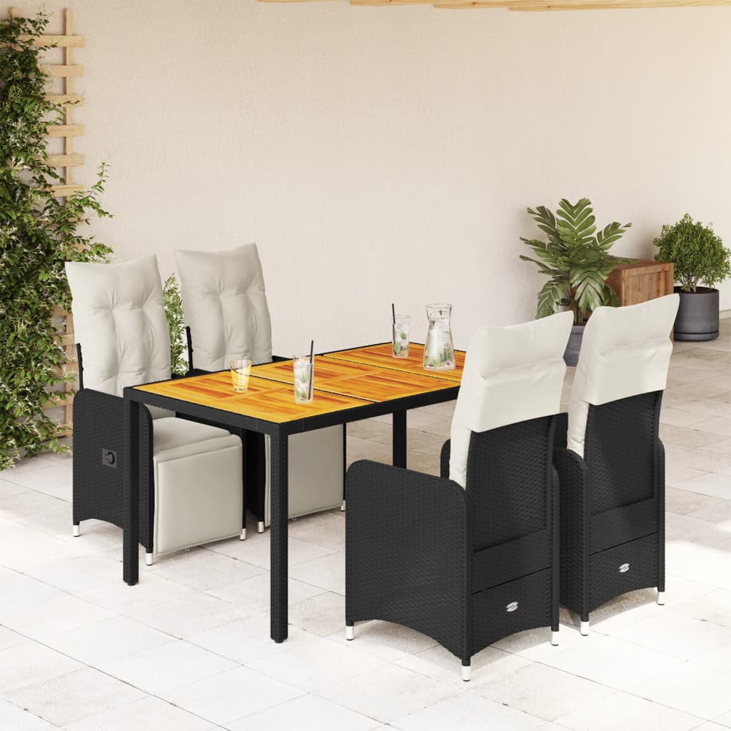 5Dílný Zahradní Bistro Set S Poduškami Černý Polyratan