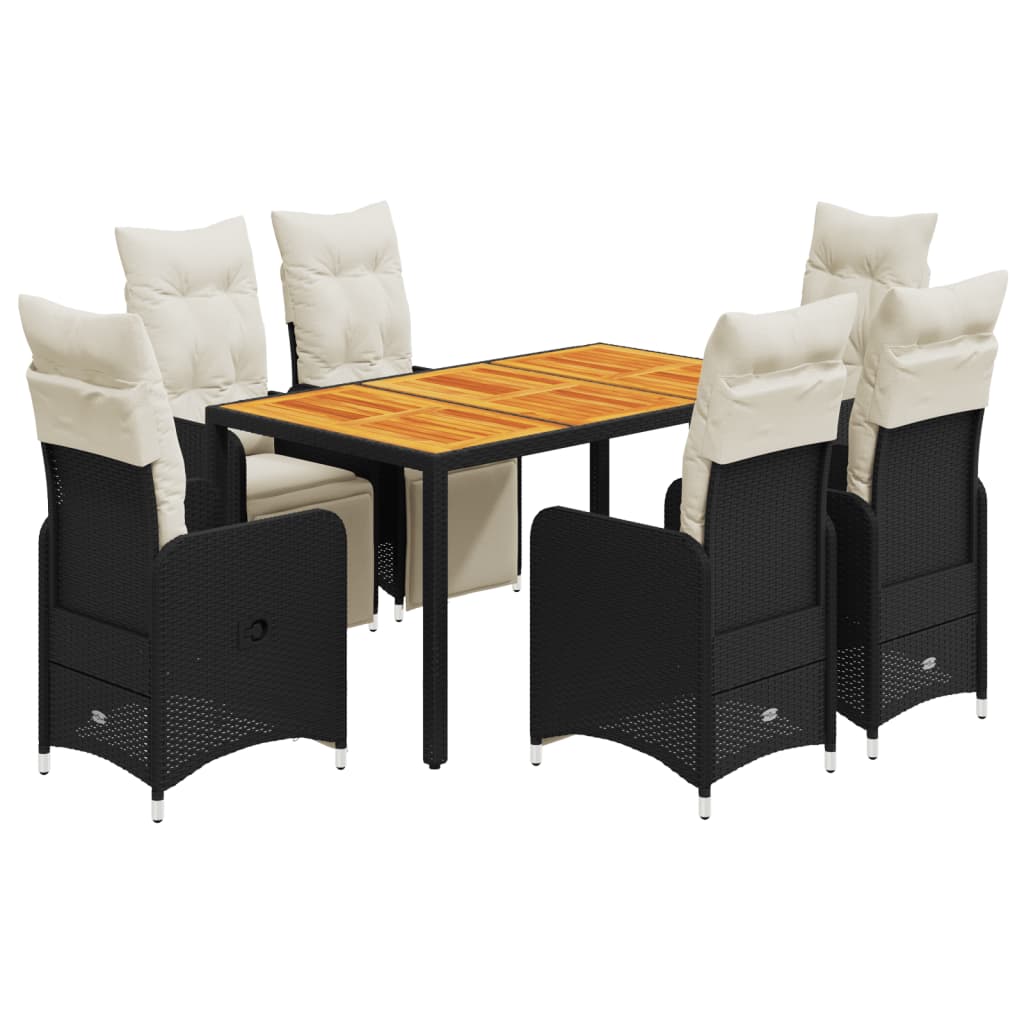7Dílný Zahradní Bistro Set S Poduškami Černý Polyratan