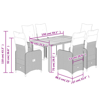 7Dílný Zahradní Bistro Set S Poduškami Černý Polyratan