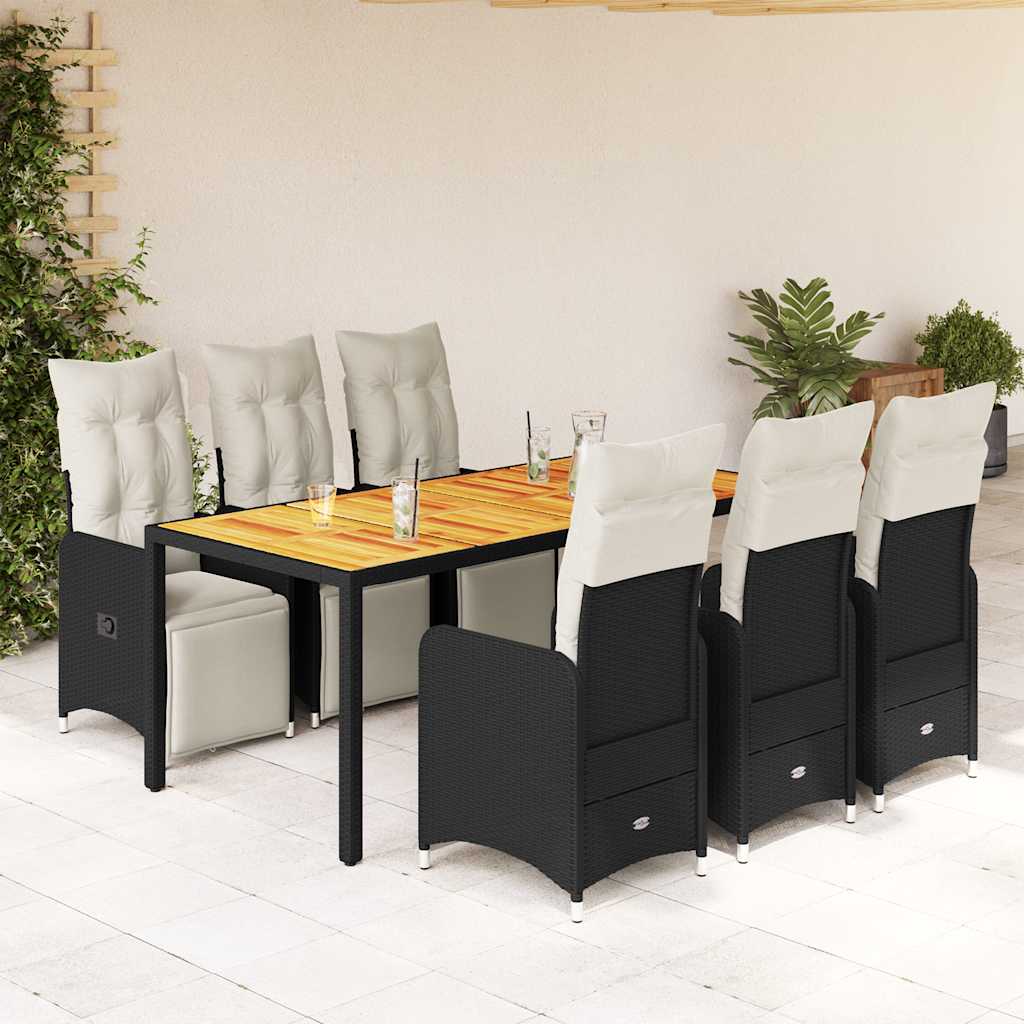 5Dílný Zahradní Bistro Set S Poduškami Černý Polyratan