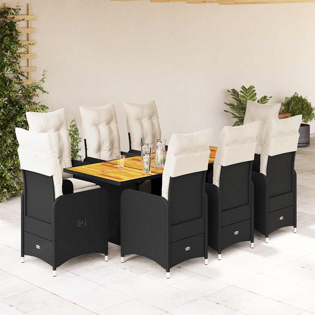 5Dílný Zahradní Bistro Set S Poduškami Černý Polyratan