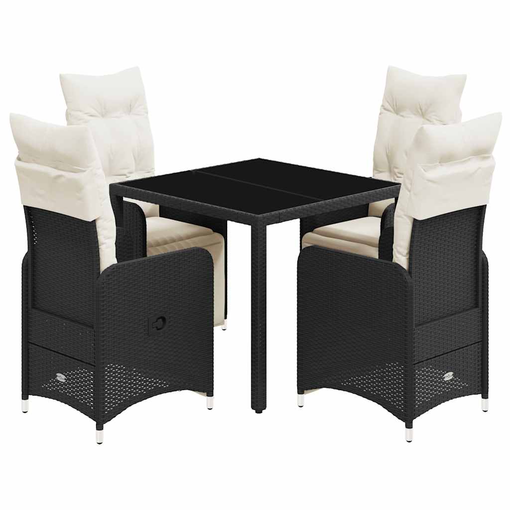 5Dílný Zahradní Bistro Set S Poduškami Černý Polyratan