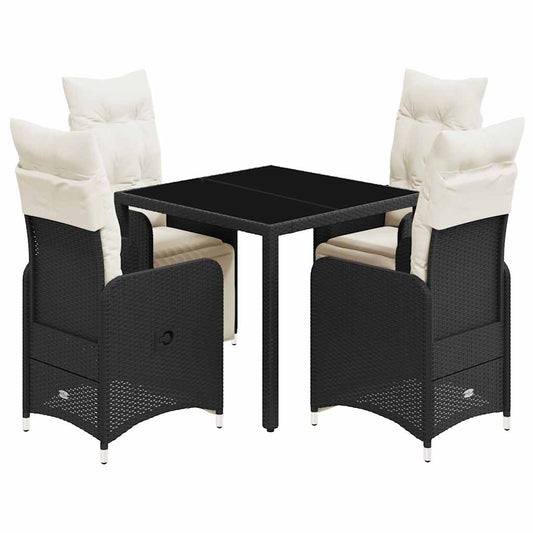 5Dílný Zahradní Bistro Set S Poduškami Černý Polyratan