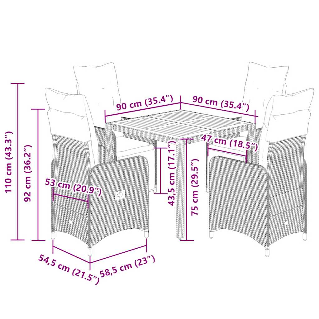 5Dílný Zahradní Bistro Set S Poduškami Černý Polyratan