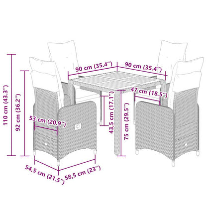 5Dílný Zahradní Bistro Set S Poduškami Černý Polyratan
