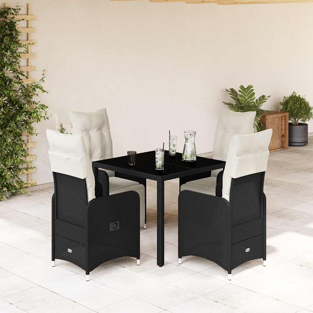 5Dílný Zahradní Bistro Set S Poduškami Černý Polyratan