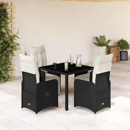 5Dílný Zahradní Bistro Set S Poduškami Černý Polyratan