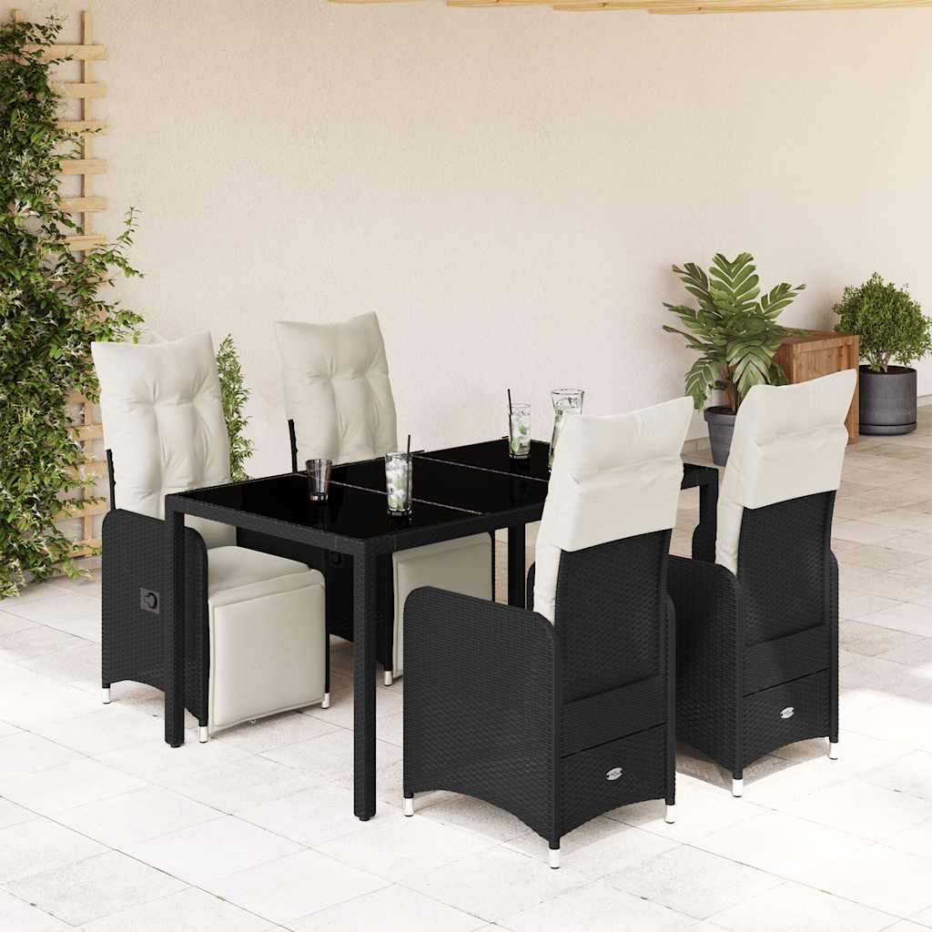 5Dílný Zahradní Bistro Set S Poduškami Černý Polyratan