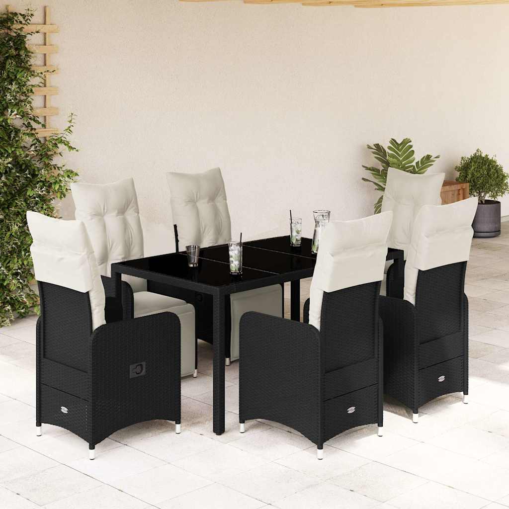 5Dílný Zahradní Bistro Set S Poduškami Černý Polyratan