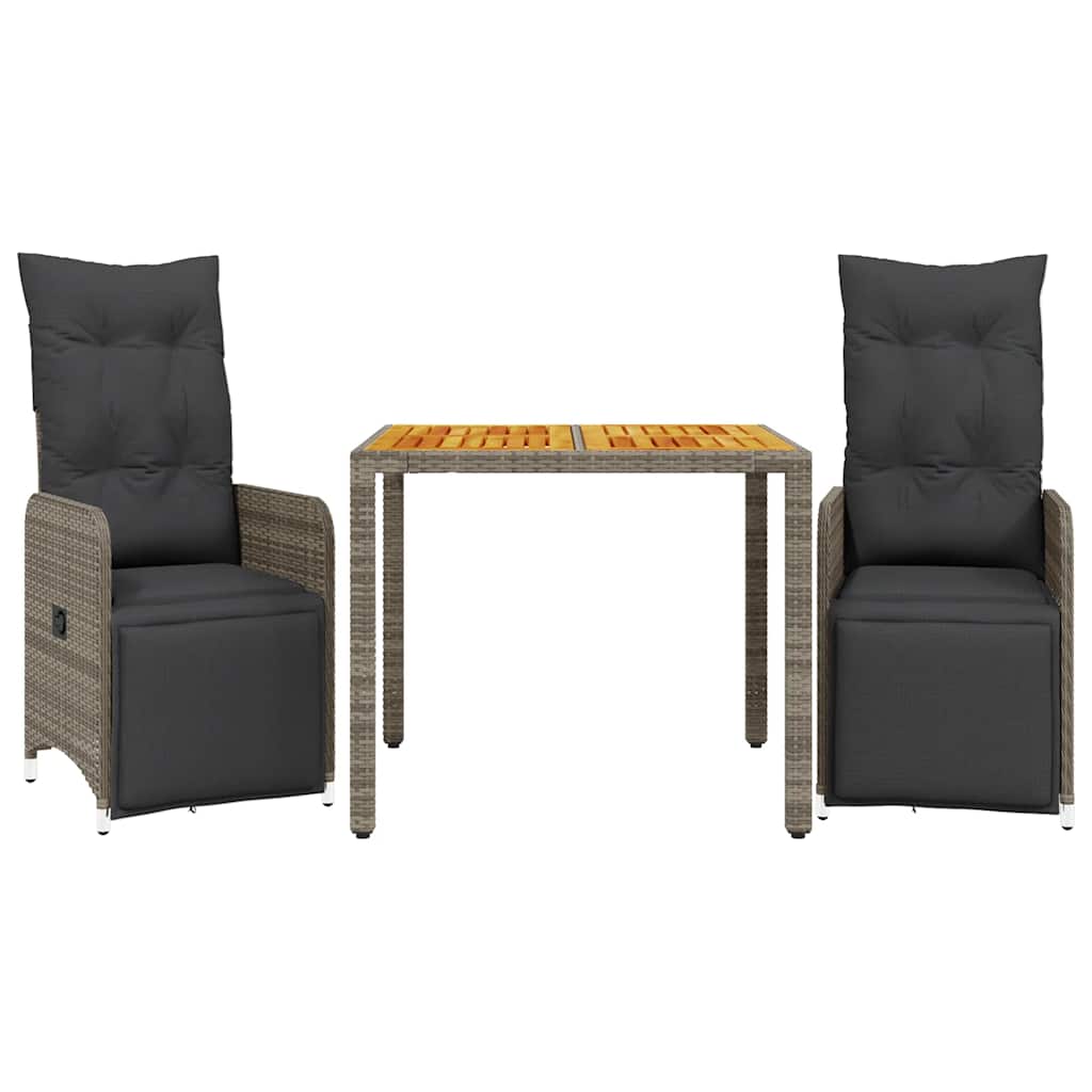 3Dílný Zahradní Bistro Set S Poduškami Šedý Polyratan