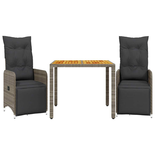 3Dílný Zahradní Bistro Set S Poduškami Šedý Polyratan