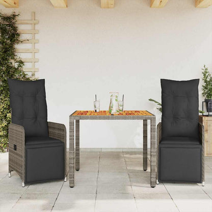 3Dílný Zahradní Bistro Set S Poduškami Šedý Polyratan