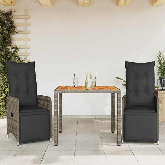 3Dílný Zahradní Bistro Set S Poduškami Šedý Polyratan