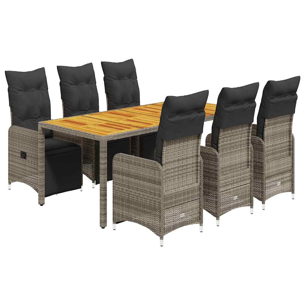 7Dílný Zahradní Bistro Set S Poduškami Šedý Polyratan