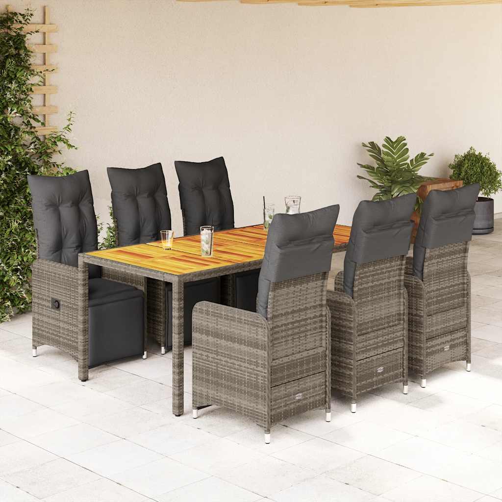 7Dílný Zahradní Bistro Set S Poduškami Šedý Polyratan